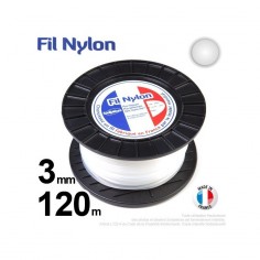 Fil débroussailleuse nylon rond. 3 mm x 120 m. Bobine. Blanc