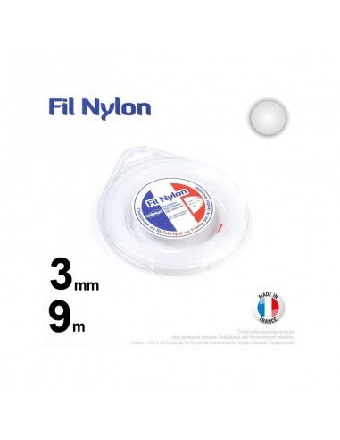 Fil débroussailleuse nylon Rond. 3 mm x 9 m. Coque. Blanc