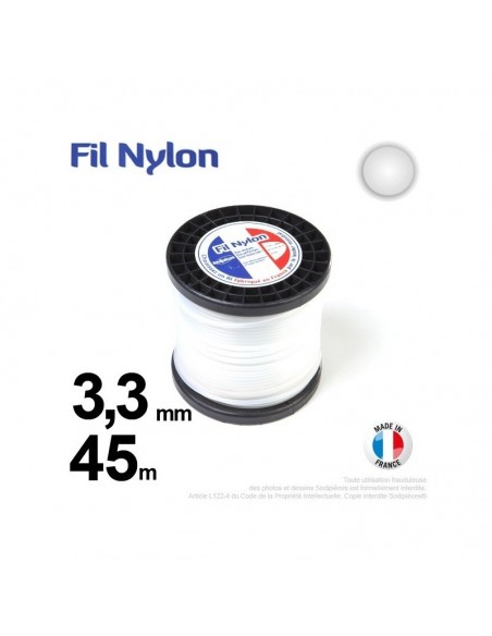 Fil débroussailleuse nylon Rond. 3,3 mm x 45 m. Bobine. Blanc