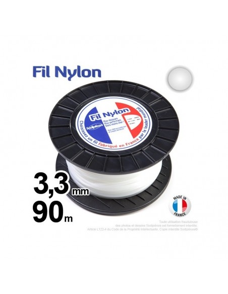 Fil débroussailleuse nylon rond. 3,3 mm x 90 m. Bobine. Blanc