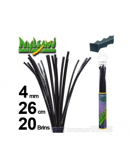 Fil débroussailleuse nylsaw ®. Tube 4 mm x 0,26 m. Lot de 20 brins.
