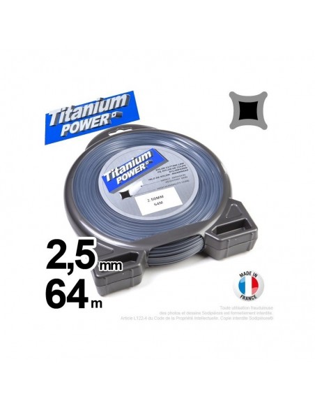 Fil débroussailleuse Titanium ®. Carré. Coque : 2,5 mm x 64 m