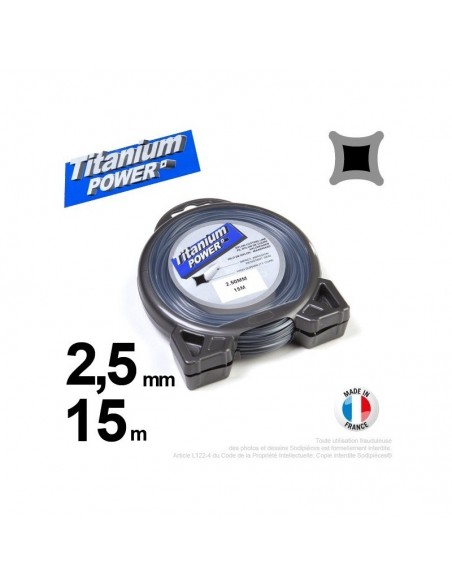 Fil débroussailleuse Titanium ®. Carré. Coque : 2.5 mm x 15 m