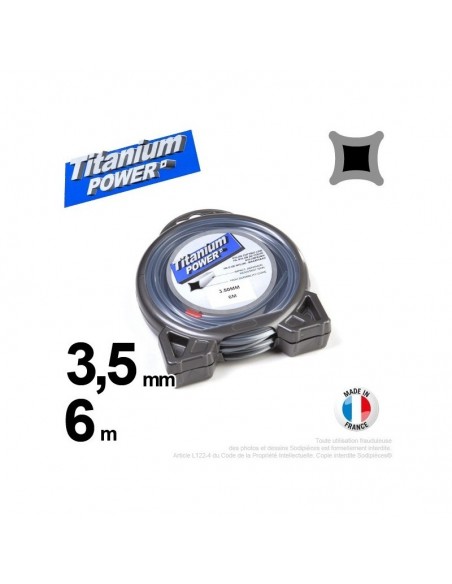 Fil débroussailleuse Titanium ®. Carré. Coque : 3.5 mm x 6 m