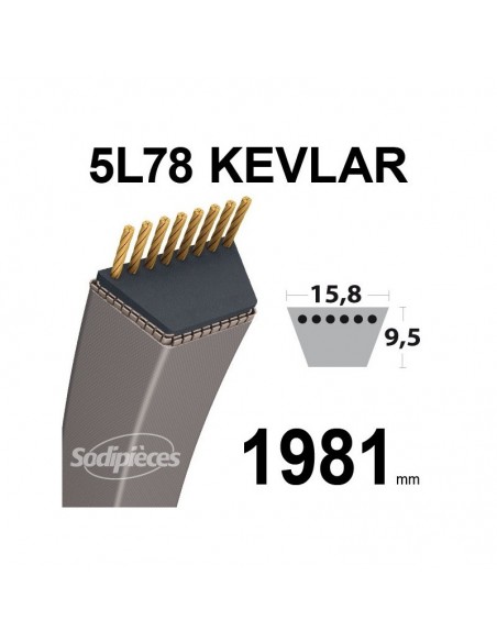 Courroie tondeuse 5L78 Kevlar Trapézoïdale. 15,8 mm x 1981 mm.