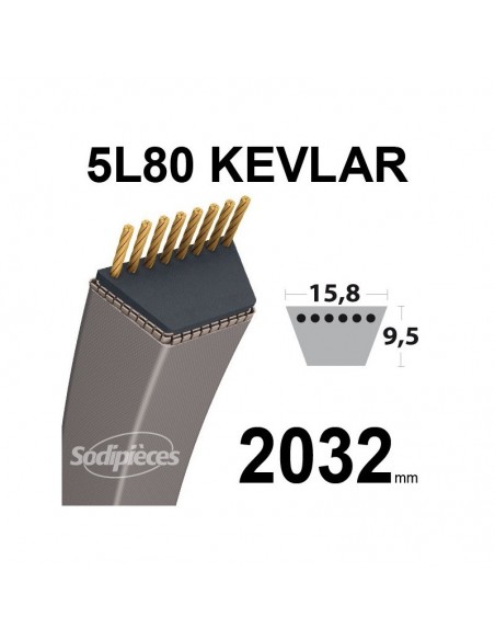 Courroie tondeuse 5L80 Kevlar Trapézoïdale. 15,8 mm x 2032 mm.