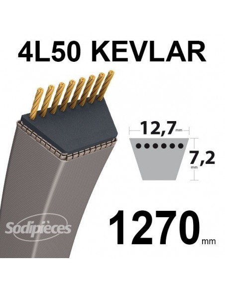 Courroie tondeuse 4L500 Kevlar Trapézoïdale. 12,7 mm x 1270 mm.