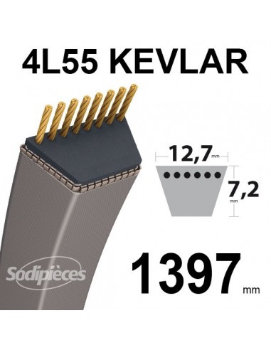 Courroie tondeuse 4L55 Kevlar Trapézoïdale. 12,7 mm x 1397 mm.