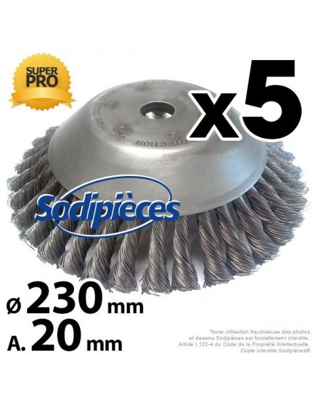 Brosse conique Pro pour désherbage Ø 230 mm, Al 20 mm. Par 5