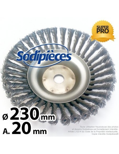 Brosse conique Pro pour désherbage Ø 230 mm, Al 20 mm. Par 5