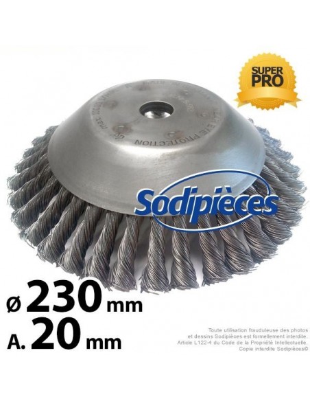 Brosse conique Pro pour désherbage Ø 230 mm, Al 20 mm. Par 5