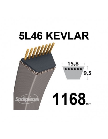 Courroie tondeuse 5L46 Kevlar Trapézoïdale. 15,8 mm x 1168 mm.