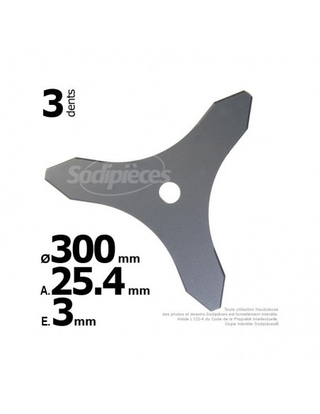 Lame 3 dents. Ø 300 mm. Al 25,4 mm. Ep 3 mm.