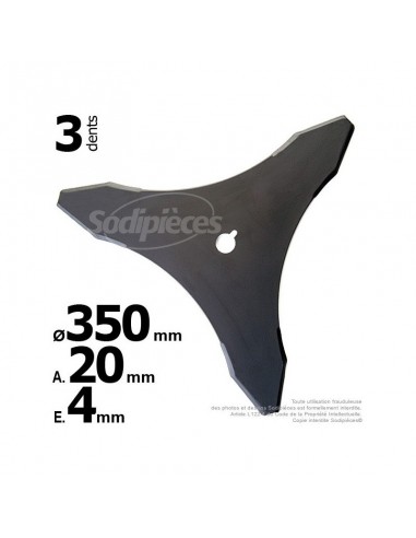 Lame 3 dents. Ø 350 mm. Al 20 mm. Ep 4 mm.