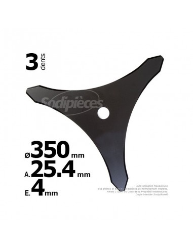 Lame 3 dents. Ø 350 mm. Al 25,4 mm. Ep 4 mm.