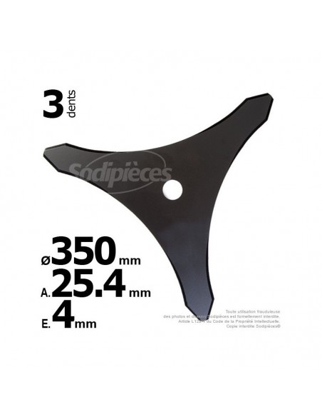 Lame 3 dents. Ø 350 mm. Al 25,4 mm. Ep 4 mm.