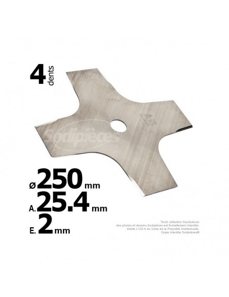 Lame 4 dents. Ø 250 mm. Al 25,4 mm. Ep 2 mm.