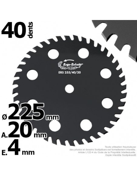 Lame disque 40 dents. Ø 225 mm. Al 20 mm. Ergo-Schnitt 8 aérations.