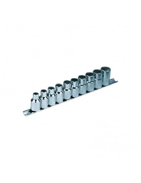 10 douilles 6 pans sur ratelier : dim 8 à 17 mm