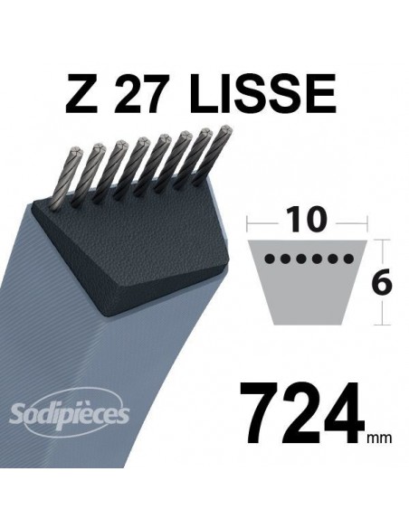 Courroie tondeuse Z27 Trapézoïdale. 10 mm x 724 mm.