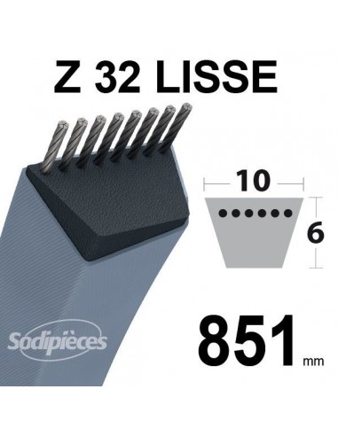 Courroie tondeuse Z32 Trapézoïdale. 10 mm x 851 mm.