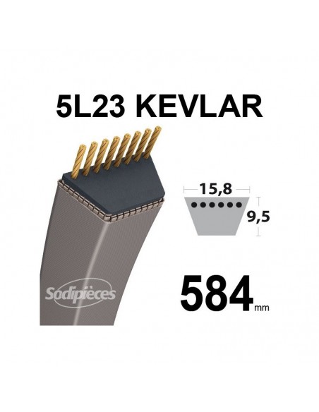 Courroie tondeuse 5L23 Kevlar Trapézoïdale. 15,8 mm x 584 mm.