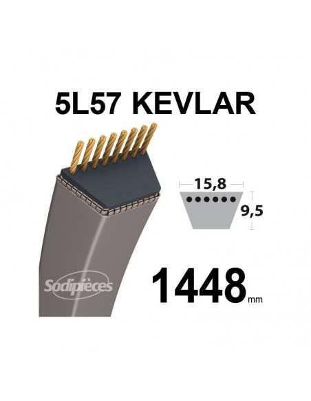 Courroie tondeuse 5L57 Kevlar Trapézoïdale. 15,8 mm x 1448 mm.