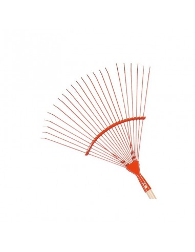 Balai à gazon 20 dents. Acier rouge. Manche bois 150 cm