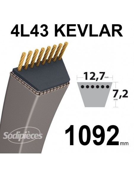 Courroie tondeuse 4L43 Kevlar Trapézoïdale. 12,7 mm x 1092 mm.