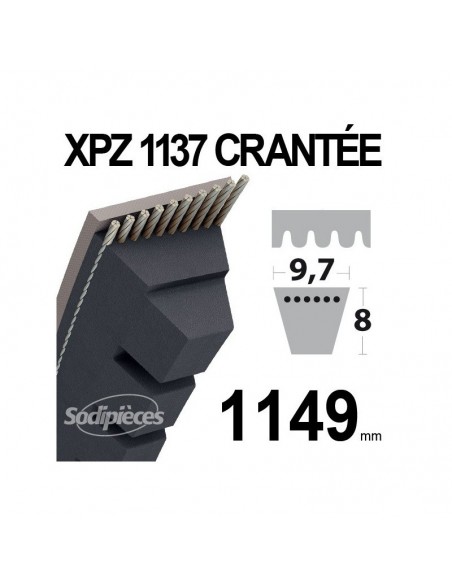 Courroie XPZ1137 Trapézoïdale crantée. 9,7 mm x 1149 mm.