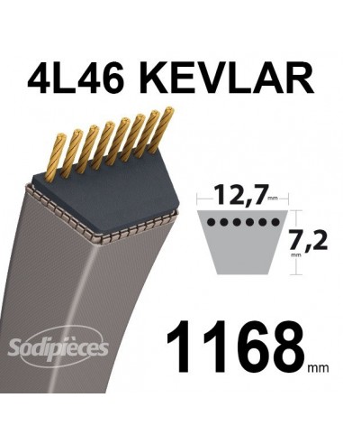 Courroie tondeuse 4L46 Kevlar Trapézoïdale. 12,7 mm x 1168 mm.