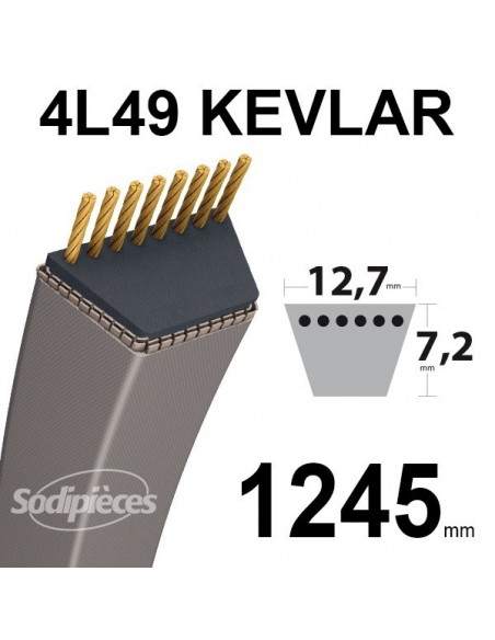 Courroie tondeuse 4L49 Kevlar Trapézoïdale. 12,7 mm x 1245 mm.