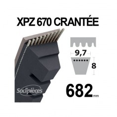Courroie tondeuse XPZ670 Trapézoïdale crantée. 9,7 mm x 682 mm.