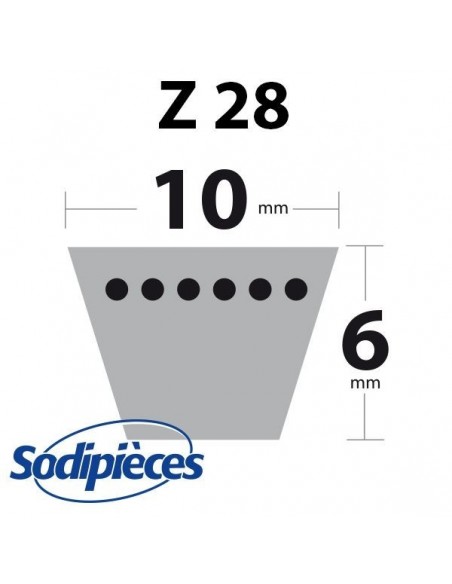 Courroie tondeuse Z28 Trapézoïdale. 10 mm x 749 mm.