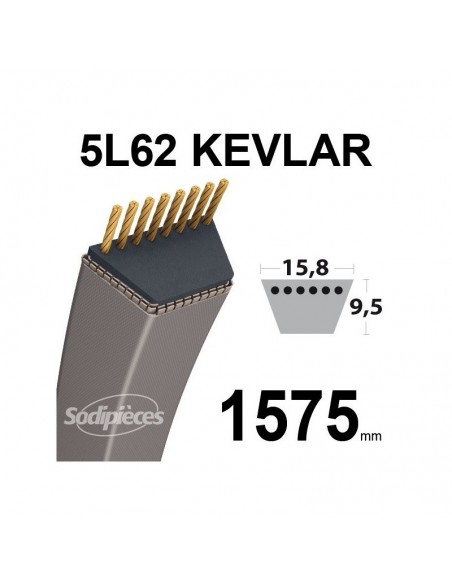 Courroie tondeuse 5L62 Kevlar Trapézoïdale. 15,8 mm x 1575 mm.