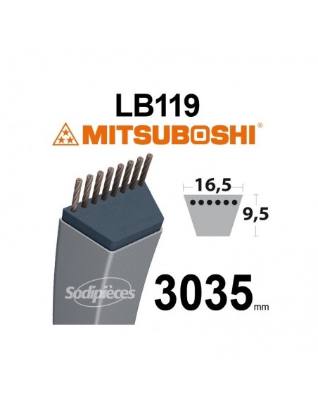 Courroie tondeuse LB119 Mitsuboshi. 16,5 mm x 3035 mm.