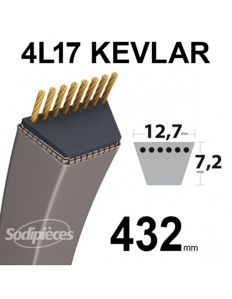 Courroie tondeuse 4L17 Kevlar Trapézoïdale. 12,7 mm x 432 mm.