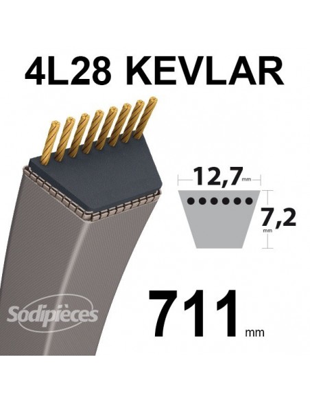 Courroie tondeuse 4L28 Kevlar Trapézoïdale. 12,7 mm x 711 mm.