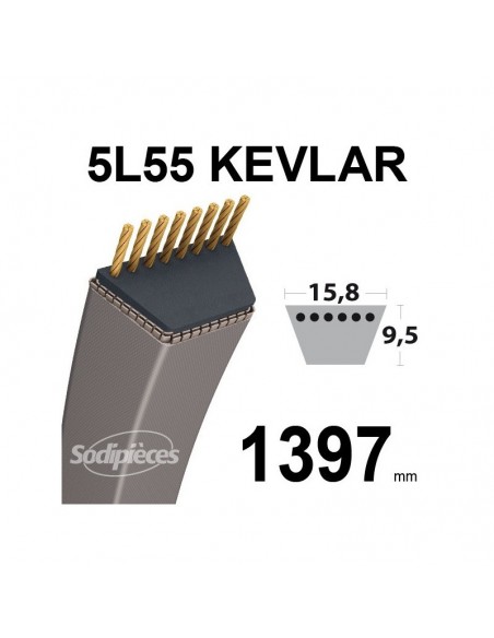 Courroie tondeuse 5L55 Kevlar Trapézoïdale. 15,8 mm x 1397 mm.