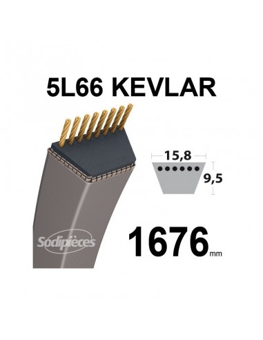 Courroie tondeuse 5L66 Kevlar Trapézoïdale. 15,8 mm x 1676 mm.