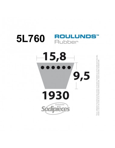 Courroie tondeuse 5L760 Roulunds Continental 15,8 x 9,5 x 1930 mm