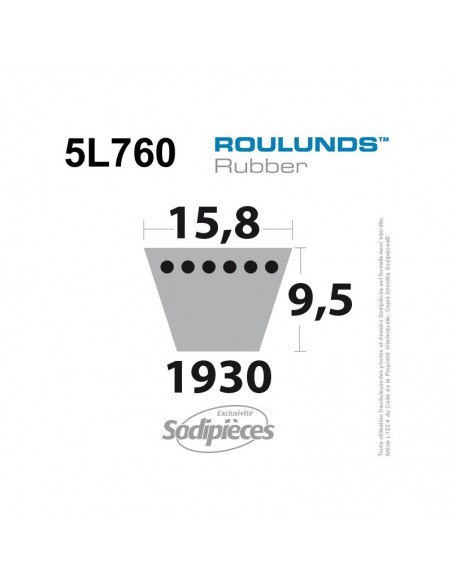 Courroie tondeuse 5L760 Roulunds Continental 15,8 x 9,5 x 1930 mm