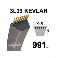 Courroie tondeuse 3L390 Kevlar Trapézoïdale. 9,5 mm x 991 mm.