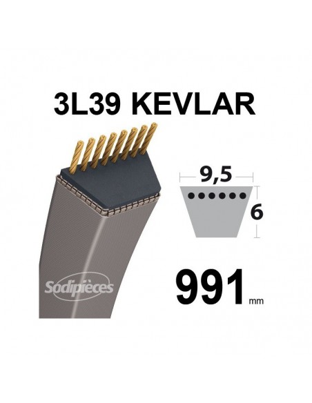 Courroie tondeuse 3L390 Kevlar Trapézoïdale. 9,5 mm x 991 mm.