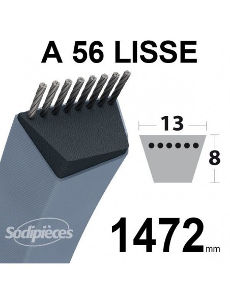 Courroie tondeuse A56 Trapézoïdale 13 mm x 1472 mm.