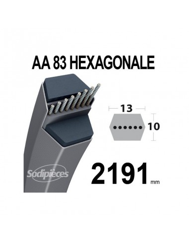 Courroie tondeuse AA83 Héxagonale. 13 mm x 2191 mm.