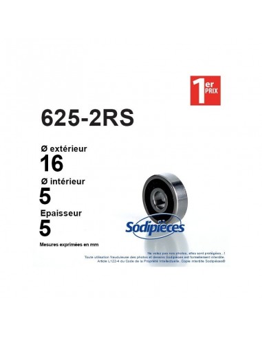 Roulement à billes 625-2RS 1er Prix. Double étanchéité