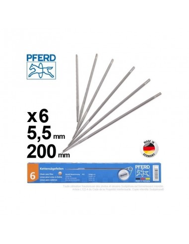 Lime d'affûtage de chaînes Pferd Ø 5,5 mm x 200 mm (par 6)