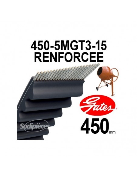 Courroie tondeuse dentée RENFORCEE 450-5MGT3-15 Gates