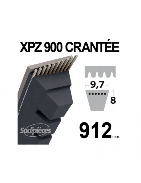 Courroie tondeuse XPZ900 Trapézoïdale crantée. 9,7 mm x 912 mm.